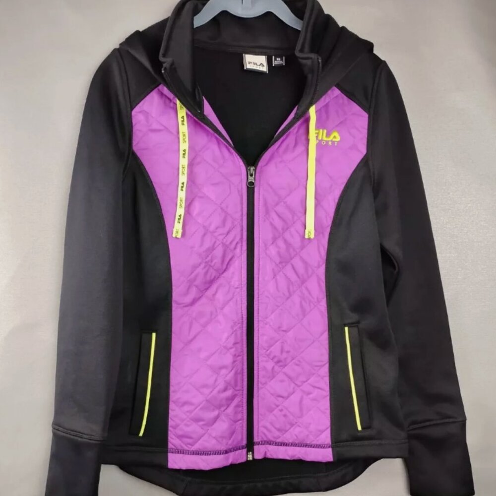 Fila Sport Full Zip Quilted Hooded Jacket Purple Black Size Medium